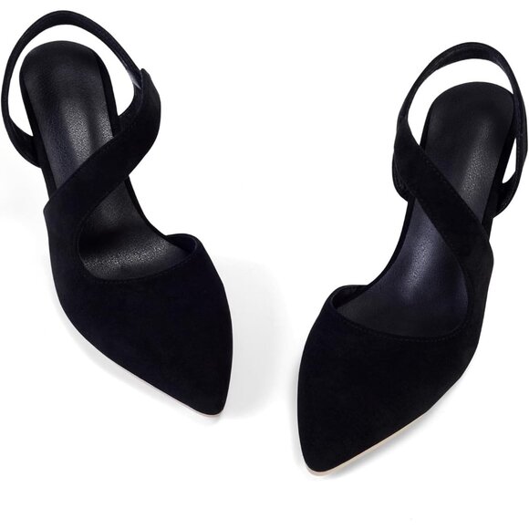 Rhinestone Kitten Black Low Heel Sparkly Pumps for Women Dressy Wedding Shoes - Picture 5 of 8